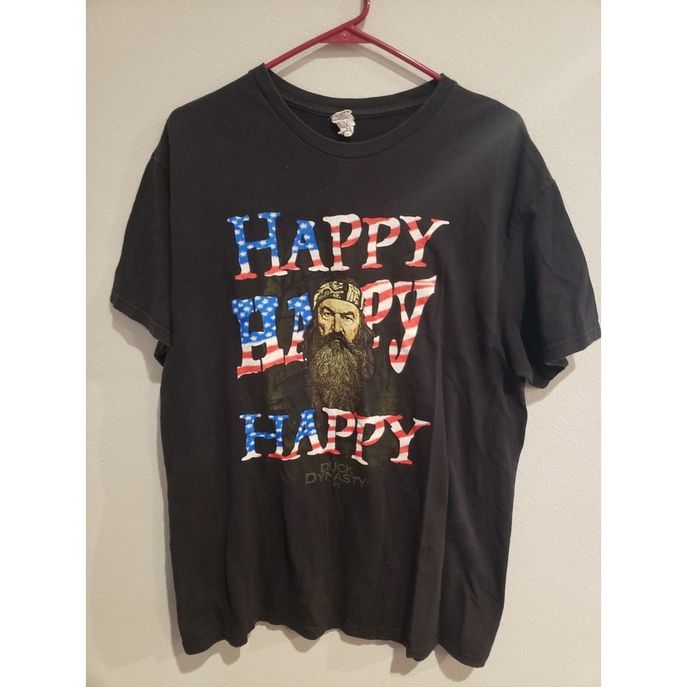 DUCK DYNASTY T-SHIRT‎ American Flag HAPPY HAPPY HAPPY PHIL ROBERTSON Size L